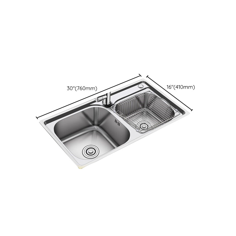 Modern Stainless Steel Kitchen Sink Double Sink Kitchen Sink with Basket Strainer Clearhalo 'Home Improvement' 'home_improvement' 'home_improvement_kitchen_sinks' 'Kitchen Remodel & Kitchen Fixtures' 'Kitchen Sinks & Faucet Components' 'Kitchen Sinks' 'kitchen_sinks' 6727471