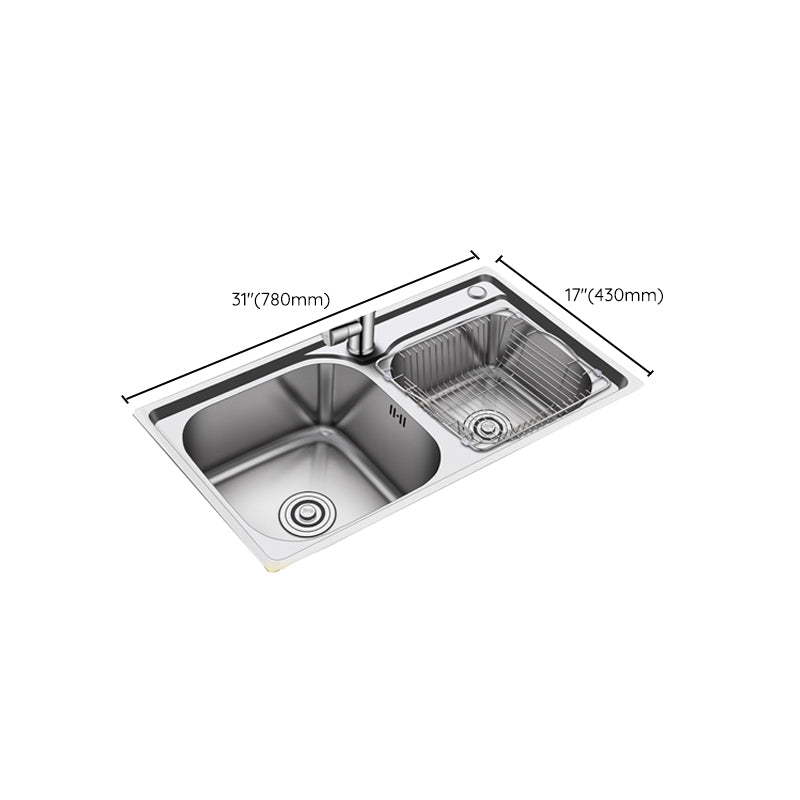 Modern Stainless Steel Kitchen Sink Double Sink Kitchen Sink with Basket Strainer Clearhalo 'Home Improvement' 'home_improvement' 'home_improvement_kitchen_sinks' 'Kitchen Remodel & Kitchen Fixtures' 'Kitchen Sinks & Faucet Components' 'Kitchen Sinks' 'kitchen_sinks' 6727472
