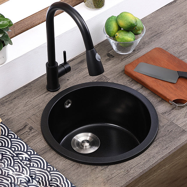 Quartz Kitchen Sink Modern Single Bowl Kitchen Sink with Round Shape 16"L x 16"W x 8"H Sink with Faucet Pull Out Faucet Clearhalo 'Home Improvement' 'home_improvement' 'home_improvement_kitchen_sinks' 'Kitchen Remodel & Kitchen Fixtures' 'Kitchen Sinks & Faucet Components' 'Kitchen Sinks' 'kitchen_sinks' 6727478