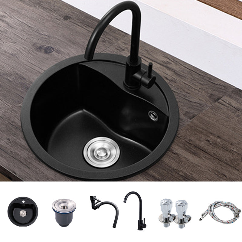 Quartz Kitchen Sink Modern Single Bowl Kitchen Sink with Round Shape 18"L x 18"W x 8"H Sink with Faucet Round Faucet Clearhalo 'Home Improvement' 'home_improvement' 'home_improvement_kitchen_sinks' 'Kitchen Remodel & Kitchen Fixtures' 'Kitchen Sinks & Faucet Components' 'Kitchen Sinks' 'kitchen_sinks' 6727479