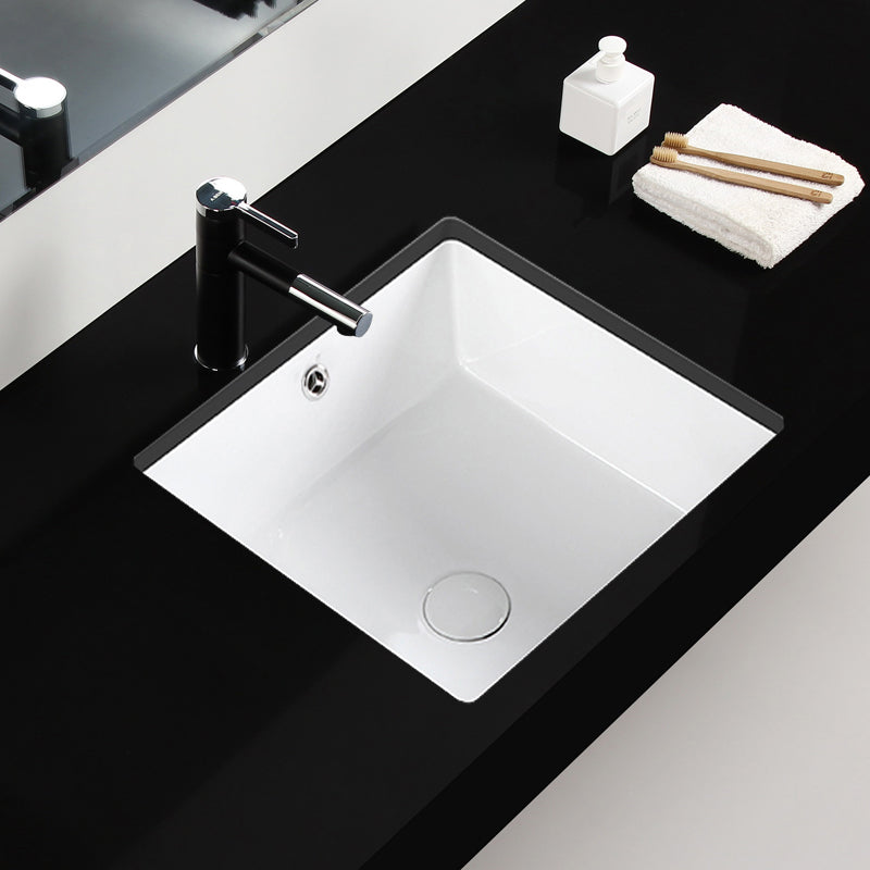 Modern Bathroom Sink Square Ceramic 1-Hole Overflow Sink with Faucet Clearhalo 'Bathroom Remodel & Bathroom Fixtures' 'Bathroom Sinks & Faucet Components' 'Bathroom Sinks' 'bathroom_sink' 'Home Improvement' 'home_improvement' 'home_improvement_bathroom_sink' 6727535