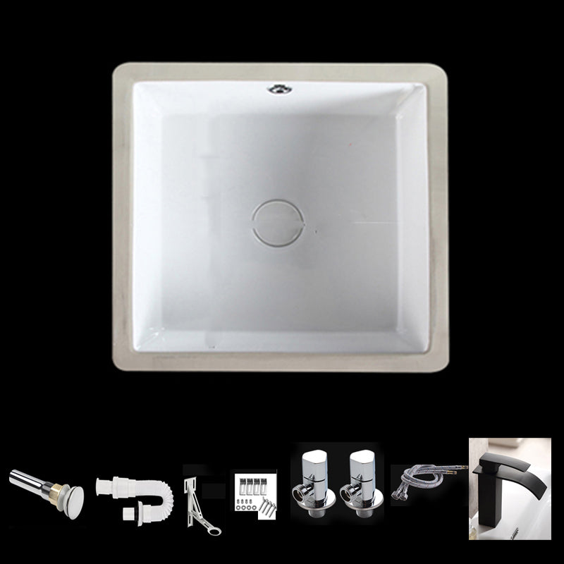 Modern Bathroom Sink Square Ceramic 1-Hole Overflow Sink with Faucet Black Waterfall Spout Sink with Faucet Clearhalo 'Bathroom Remodel & Bathroom Fixtures' 'Bathroom Sinks & Faucet Components' 'Bathroom Sinks' 'bathroom_sink' 'Home Improvement' 'home_improvement' 'home_improvement_bathroom_sink' 6727536