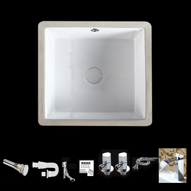 Modern Bathroom Sink Square Ceramic 1-Hole Overflow Sink with Faucet Chrome Waterfall Spout Sink with Faucet Clearhalo 'Bathroom Remodel & Bathroom Fixtures' 'Bathroom Sinks & Faucet Components' 'Bathroom Sinks' 'bathroom_sink' 'Home Improvement' 'home_improvement' 'home_improvement_bathroom_sink' 6727537