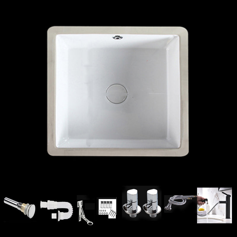 Modern Bathroom Sink Square Ceramic 1-Hole Overflow Sink with Faucet Black Pull Out Faucet Sink with Faucet Clearhalo 'Bathroom Remodel & Bathroom Fixtures' 'Bathroom Sinks & Faucet Components' 'Bathroom Sinks' 'bathroom_sink' 'Home Improvement' 'home_improvement' 'home_improvement_bathroom_sink' 6727541