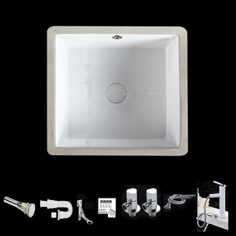 Modern Bathroom Sink Square Ceramic 1-Hole Overflow Sink with Faucet White Pull Out Faucet Sink with Faucet Clearhalo 'Bathroom Remodel & Bathroom Fixtures' 'Bathroom Sinks & Faucet Components' 'Bathroom Sinks' 'bathroom_sink' 'Home Improvement' 'home_improvement' 'home_improvement_bathroom_sink' 6727544