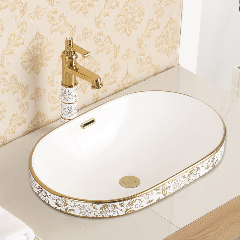 Traditional Bathroom Sink Porcelain Oval-Shape Vessel Bathroom Sink with Pop-Up Drain 23.6"L x 15.7"W x 8.3"H Cold and Hot Dual Control Faucet Sink with Faucet Clearhalo 'Bathroom Remodel & Bathroom Fixtures' 'Bathroom Sinks & Faucet Components' 'Bathroom Sinks' 'bathroom_sink' 'Home Improvement' 'home_improvement' 'home_improvement_bathroom_sink' 6727607