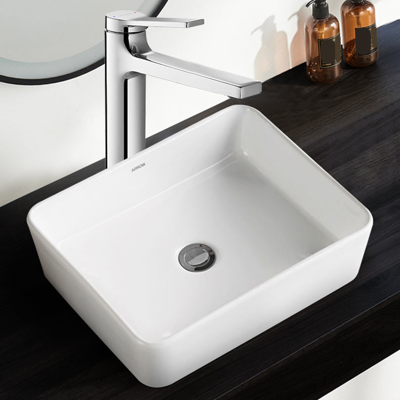 Modern Bathroom Sink Porcelain Square Vessel Lavatory Sink with Pop-Up Drain Sink with Faucet Clearhalo 'Bathroom Remodel & Bathroom Fixtures' 'Bathroom Sinks & Faucet Components' 'Bathroom Sinks' 'bathroom_sink' 'Home Improvement' 'home_improvement' 'home_improvement_bathroom_sink' 6727629