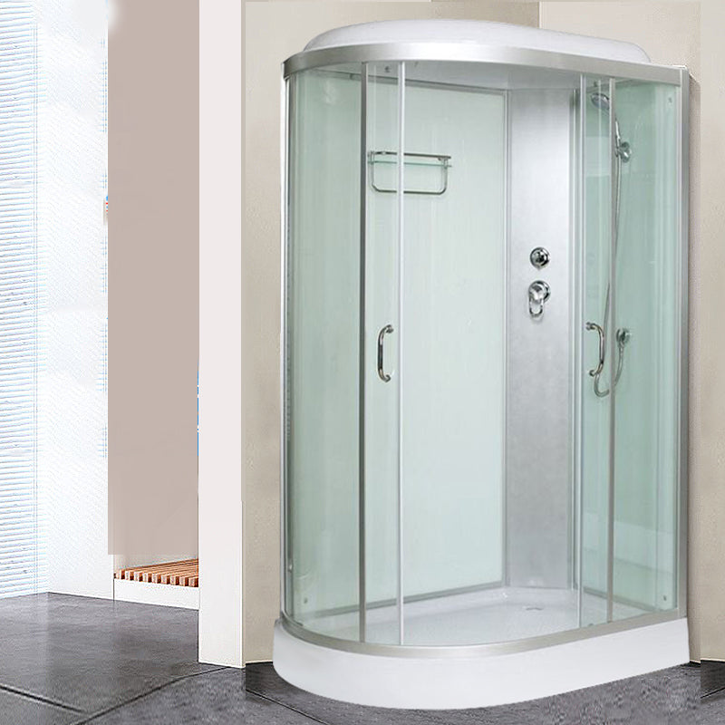 Tempered Glass Double Sliding Shower Enclosure White Frame One Piece Shower Enclosure Left Clearhalo 'Bathroom Remodel & Bathroom Fixtures' 'Home Improvement' 'home_improvement' 'home_improvement_shower_stalls_enclosures' 'Shower Stalls & Enclosures' 'shower_stalls_enclosures' 'Showers & Bathtubs' 6727646