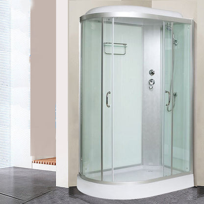 Tempered Glass Double Sliding Shower Enclosure White Frame One Piece Shower Enclosure Left Clearhalo 'Bathroom Remodel & Bathroom Fixtures' 'Home Improvement' 'home_improvement' 'home_improvement_shower_stalls_enclosures' 'Shower Stalls & Enclosures' 'shower_stalls_enclosures' 'Showers & Bathtubs' 6727646