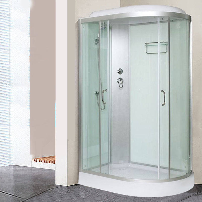 Tempered Glass Double Sliding Shower Enclosure White Frame One Piece Shower Enclosure Right Clearhalo 'Bathroom Remodel & Bathroom Fixtures' 'Home Improvement' 'home_improvement' 'home_improvement_shower_stalls_enclosures' 'Shower Stalls & Enclosures' 'shower_stalls_enclosures' 'Showers & Bathtubs' 6727647