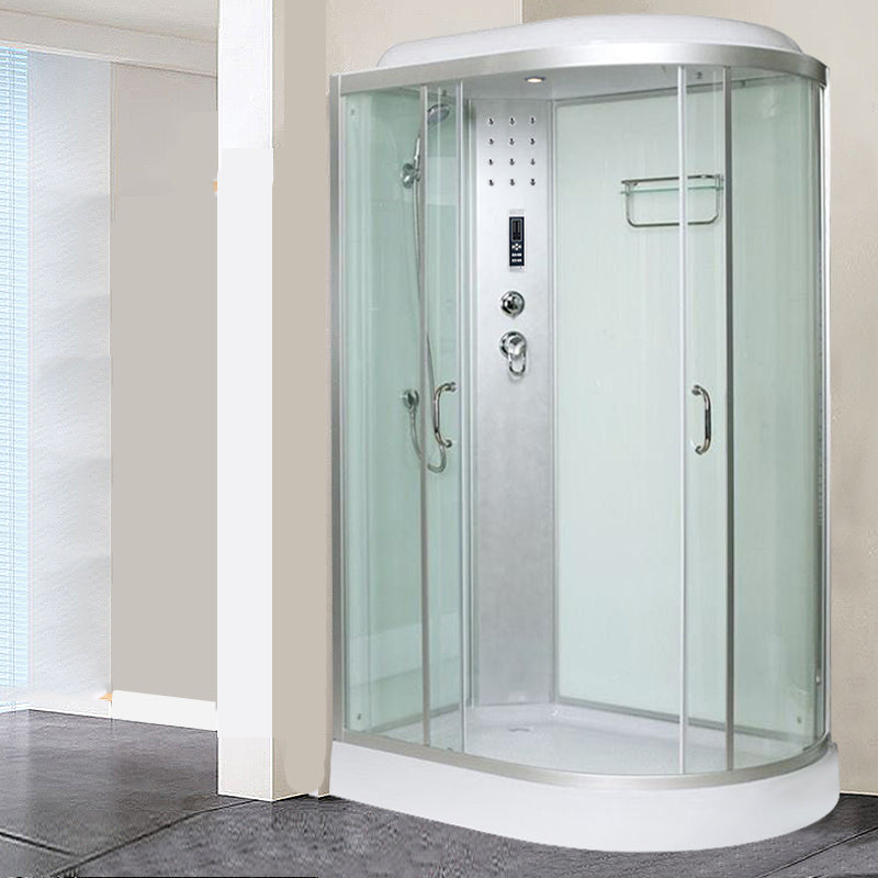Tempered Glass Double Sliding Shower Enclosure White Frame One Piece Shower Enclosure Clearhalo 'Bathroom Remodel & Bathroom Fixtures' 'Home Improvement' 'home_improvement' 'home_improvement_shower_stalls_enclosures' 'Shower Stalls & Enclosures' 'shower_stalls_enclosures' 'Showers & Bathtubs' 6727649