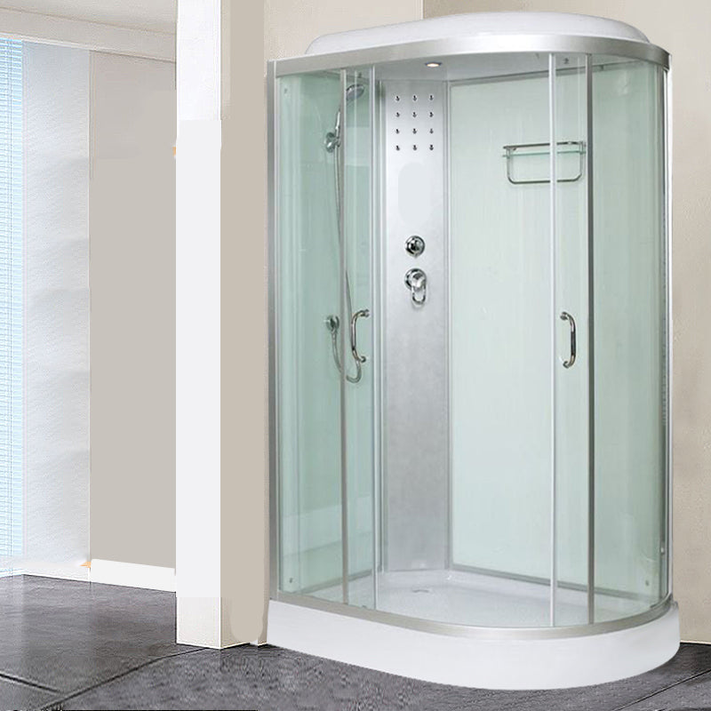 Tempered Glass Double Sliding Shower Enclosure White Frame One Piece Shower Enclosure Clearhalo 'Bathroom Remodel & Bathroom Fixtures' 'Home Improvement' 'home_improvement' 'home_improvement_shower_stalls_enclosures' 'Shower Stalls & Enclosures' 'shower_stalls_enclosures' 'Showers & Bathtubs' 6727650
