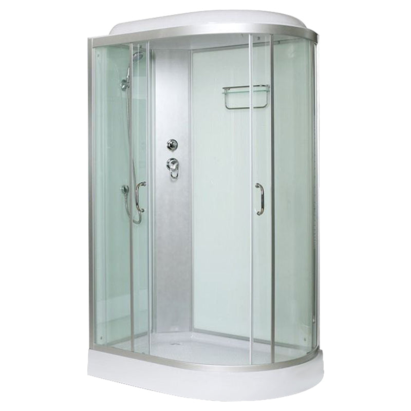 Tempered Glass Double Sliding Shower Enclosure White Frame One Piece Shower Enclosure Clearhalo 'Bathroom Remodel & Bathroom Fixtures' 'Home Improvement' 'home_improvement' 'home_improvement_shower_stalls_enclosures' 'Shower Stalls & Enclosures' 'shower_stalls_enclosures' 'Showers & Bathtubs' 6727651