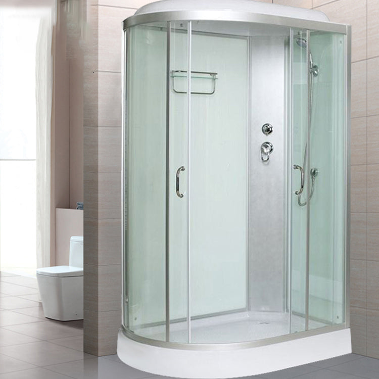 Tempered Glass Double Sliding Shower Enclosure White Frame One Piece Shower Enclosure Clearhalo 'Bathroom Remodel & Bathroom Fixtures' 'Home Improvement' 'home_improvement' 'home_improvement_shower_stalls_enclosures' 'Shower Stalls & Enclosures' 'shower_stalls_enclosures' 'Showers & Bathtubs' 6727653