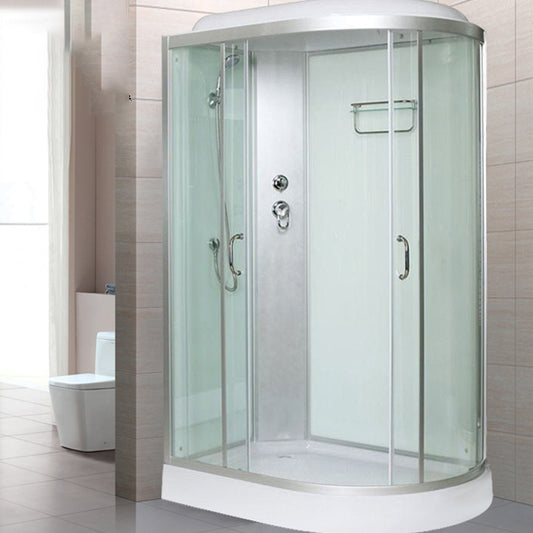 Tempered Glass Double Sliding Shower Enclosure White Frame One Piece Shower Enclosure Clearhalo 'Bathroom Remodel & Bathroom Fixtures' 'Home Improvement' 'home_improvement' 'home_improvement_shower_stalls_enclosures' 'Shower Stalls & Enclosures' 'shower_stalls_enclosures' 'Showers & Bathtubs' 6727654