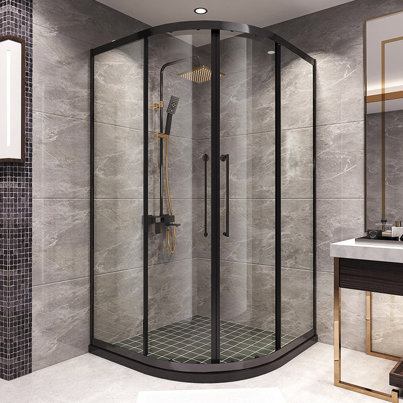 Semi-Frameless Tempered Glass Shower Enclosure with Pedestal Half-Framed Shower Enclosure Black Clearhalo 'Bathroom Remodel & Bathroom Fixtures' 'Home Improvement' 'home_improvement' 'home_improvement_shower_stalls_enclosures' 'Shower Stalls & Enclosures' 'shower_stalls_enclosures' 'Showers & Bathtubs' 6727665
