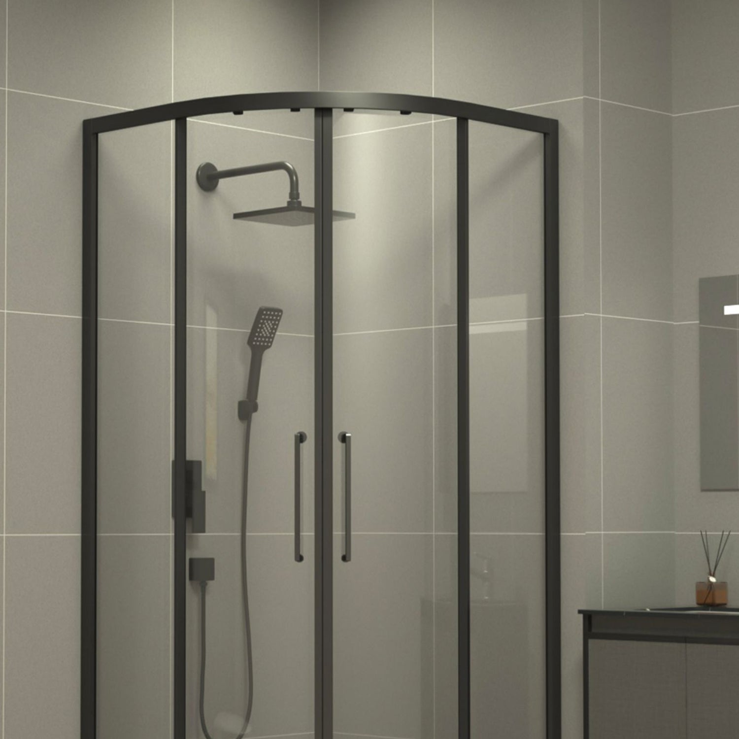 Linear Sliding Shower Enclosure Metal Semi-Frameless Shower Enclosure Clearhalo 'Bathroom Remodel & Bathroom Fixtures' 'Home Improvement' 'home_improvement' 'home_improvement_shower_stalls_enclosures' 'Shower Stalls & Enclosures' 'shower_stalls_enclosures' 'Showers & Bathtubs' 6727688