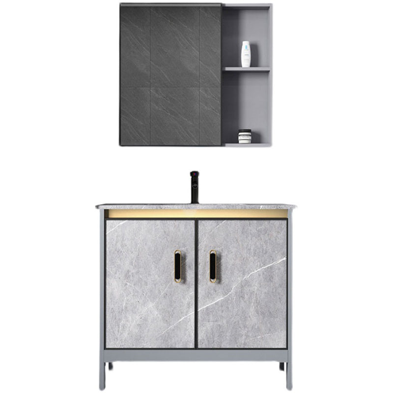 Contemporary Sink Cabinet Freestanding Mirror Cabinet Bathroom Vanity Set in Gray Clearhalo 'Bathroom Remodel & Bathroom Fixtures' 'Bathroom Vanities' 'bathroom_vanities' 'Home Improvement' 'home_improvement' 'home_improvement_bathroom_vanities' 6727809