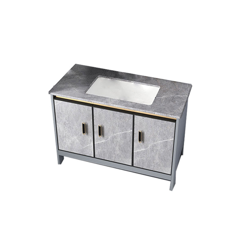 Contemporary Sink Cabinet Freestanding Mirror Cabinet Bathroom Vanity Set in Gray Bathroom Vanity Clearhalo 'Bathroom Remodel & Bathroom Fixtures' 'Bathroom Vanities' 'bathroom_vanities' 'Home Improvement' 'home_improvement' 'home_improvement_bathroom_vanities' 6727817