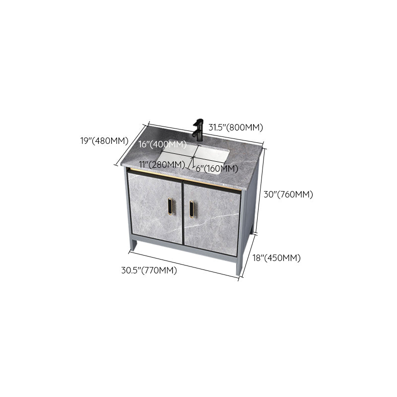 Contemporary Sink Cabinet Freestanding Mirror Cabinet Bathroom Vanity Set in Gray Clearhalo 'Bathroom Remodel & Bathroom Fixtures' 'Bathroom Vanities' 'bathroom_vanities' 'Home Improvement' 'home_improvement' 'home_improvement_bathroom_vanities' 6727820
