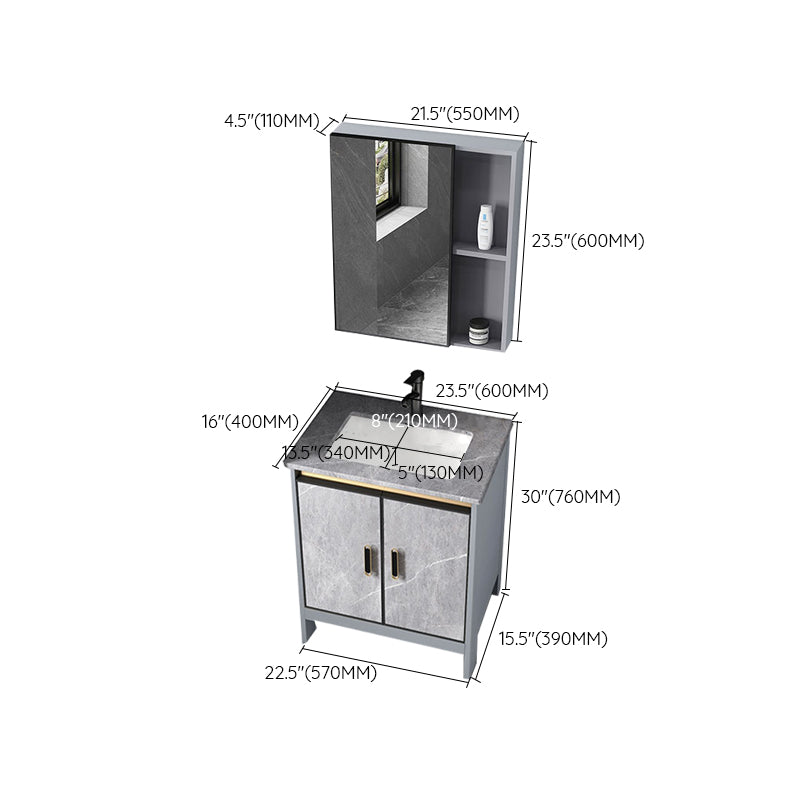 Contemporary Sink Cabinet Freestanding Mirror Cabinet Bathroom Vanity Set in Gray Clearhalo 'Bathroom Remodel & Bathroom Fixtures' 'Bathroom Vanities' 'bathroom_vanities' 'Home Improvement' 'home_improvement' 'home_improvement_bathroom_vanities' 6727823