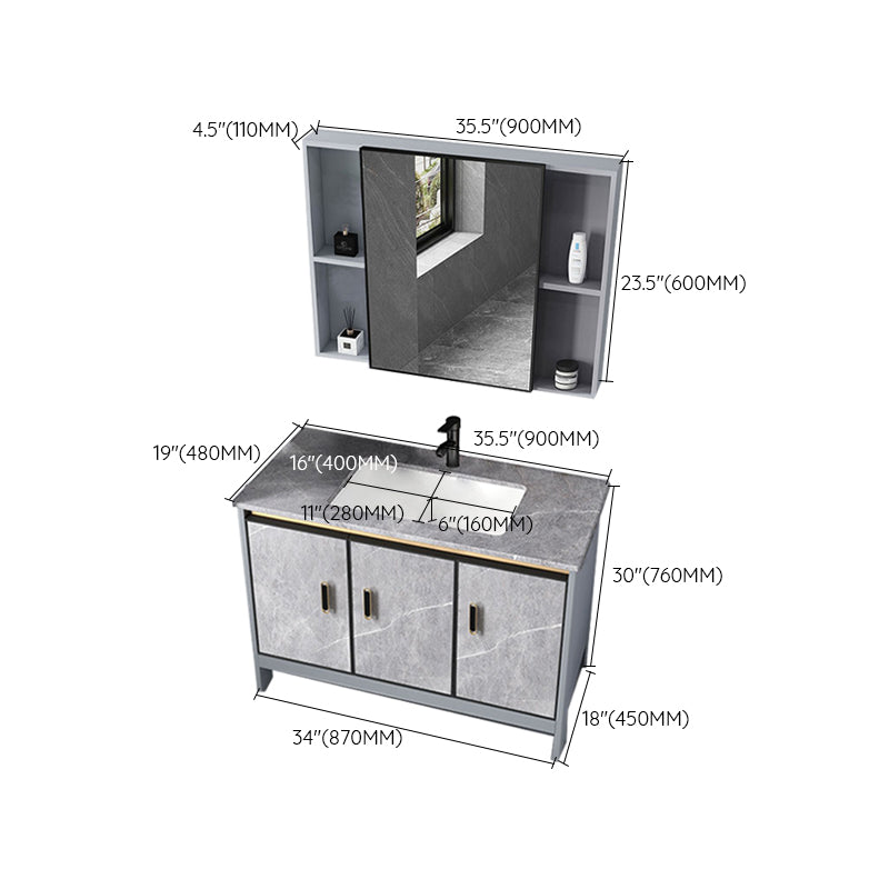 Contemporary Sink Cabinet Freestanding Mirror Cabinet Bathroom Vanity Set in Gray Clearhalo 'Bathroom Remodel & Bathroom Fixtures' 'Bathroom Vanities' 'bathroom_vanities' 'Home Improvement' 'home_improvement' 'home_improvement_bathroom_vanities' 6727826