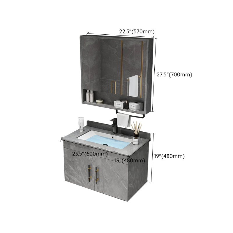 Stone Top Vanity Set Single Sink Mirror Drawers Wall-Mounted Rectangle Vanity with 2 Doors Clearhalo 'Bathroom Remodel & Bathroom Fixtures' 'Bathroom Vanities' 'bathroom_vanities' 'Home Improvement' 'home_improvement' 'home_improvement_bathroom_vanities' 6727883