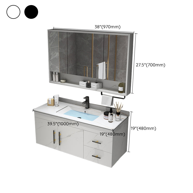 Stone Top Vanity Set Single Sink Mirror Drawers Wall-Mounted Rectangle Vanity with 2 Doors Clearhalo 'Bathroom Remodel & Bathroom Fixtures' 'Bathroom Vanities' 'bathroom_vanities' 'Home Improvement' 'home_improvement' 'home_improvement_bathroom_vanities' 6727891