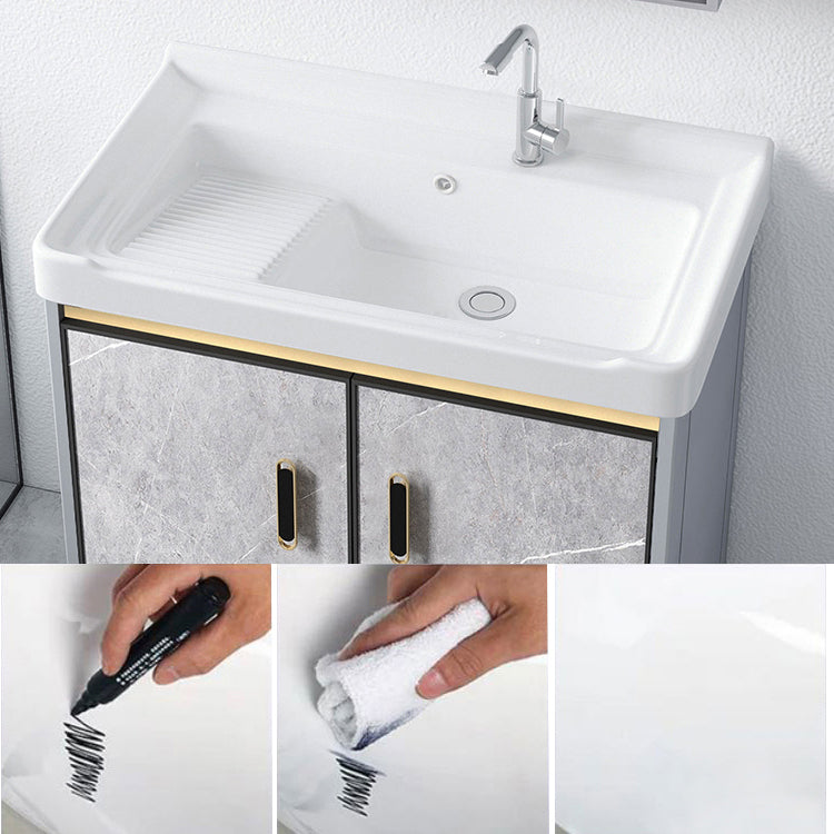 Metal Freestanding Sink Vanity Modern Mirror Cabinet Bathroom Vanity Set in Gray Clearhalo 'Bathroom Remodel & Bathroom Fixtures' 'Bathroom Vanities' 'bathroom_vanities' 'Home Improvement' 'home_improvement' 'home_improvement_bathroom_vanities' 6727938