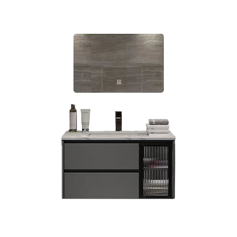 Wall Mount Bath Vanity Grey Metal Frame Mirror Single Sink Bathroom Vanity with Drawers Vanity & Faucet & Mirrors Stone Clearhalo 'Bathroom Remodel & Bathroom Fixtures' 'Bathroom Vanities' 'bathroom_vanities' 'Home Improvement' 'home_improvement' 'home_improvement_bathroom_vanities' 6727980