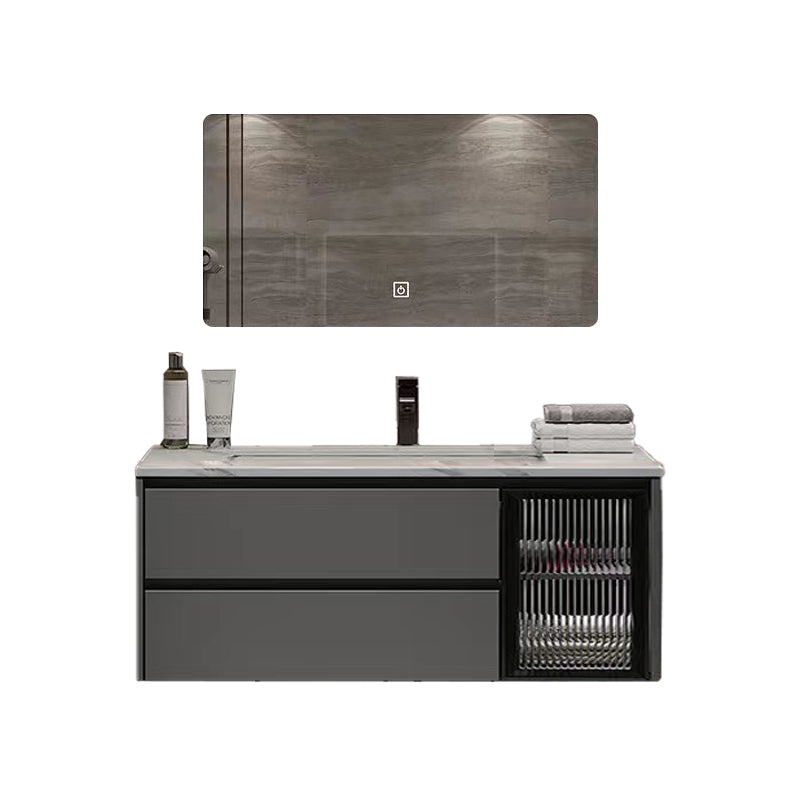 Wall Mount Bath Vanity Grey Metal Frame Mirror Single Sink Bathroom Vanity with Drawers Vanity & Faucet & Mirrors Stone Clearhalo 'Bathroom Remodel & Bathroom Fixtures' 'Bathroom Vanities' 'bathroom_vanities' 'Home Improvement' 'home_improvement' 'home_improvement_bathroom_vanities' 6727982