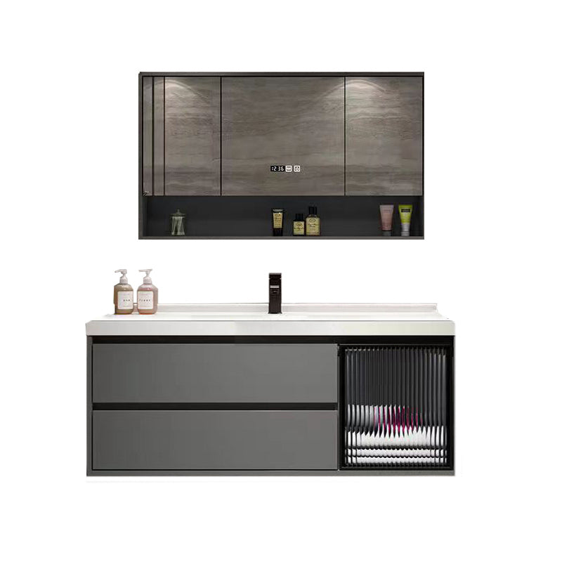 Wall Mount Bath Vanity Grey Metal Frame Mirror Single Sink Bathroom Vanity with Drawers Vanity & Faucet & Mirror Cabinet Ceramic Clearhalo 'Bathroom Remodel & Bathroom Fixtures' 'Bathroom Vanities' 'bathroom_vanities' 'Home Improvement' 'home_improvement' 'home_improvement_bathroom_vanities' 6727991