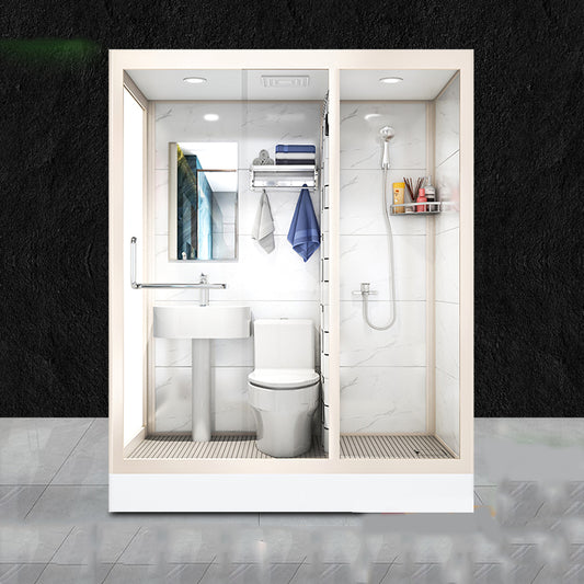 Modern Framed Tempered Glass Shower Kit with Base Included Framed Shower Stall in White Clearhalo 'Bathroom Remodel & Bathroom Fixtures' 'Home Improvement' 'home_improvement' 'home_improvement_shower_stalls_enclosures' 'Shower Stalls & Enclosures' 'shower_stalls_enclosures' 'Showers & Bathtubs' 6728001