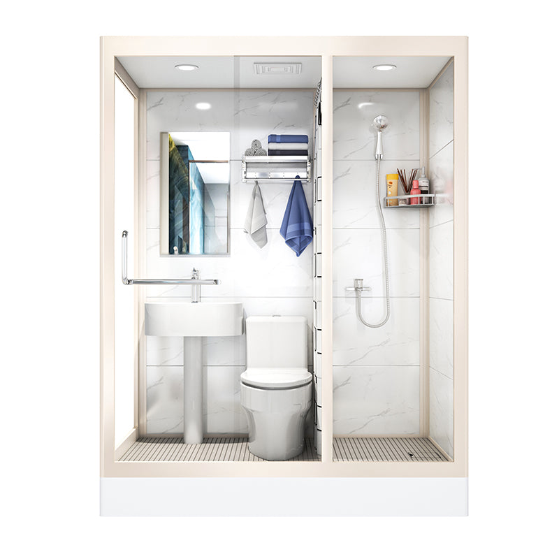 Modern Framed Tempered Glass Shower Kit with Base Included Framed Shower Stall in White Clearhalo 'Bathroom Remodel & Bathroom Fixtures' 'Home Improvement' 'home_improvement' 'home_improvement_shower_stalls_enclosures' 'Shower Stalls & Enclosures' 'shower_stalls_enclosures' 'Showers & Bathtubs' 6728009