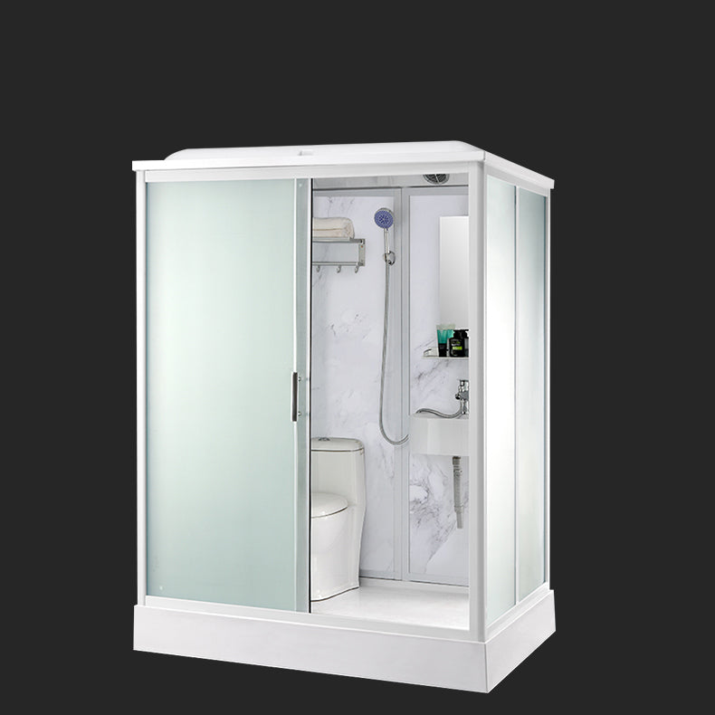 Modern Frosted Glass Single Sliding Shower Enclosure Framed Shower Enclosure in White Clearhalo 'Bathroom Remodel & Bathroom Fixtures' 'Home Improvement' 'home_improvement' 'home_improvement_shower_stalls_enclosures' 'Shower Stalls & Enclosures' 'shower_stalls_enclosures' 'Showers & Bathtubs' 6728023