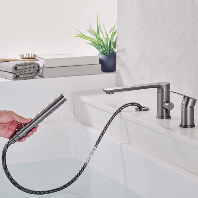 Deck Mounted Copper Roman Tub Faucet Low Arc Roman Freestanding Faucet Clearhalo 'Bathroom Remodel & Bathroom Fixtures' 'Bathtub Faucets' 'bathtub_faucets' 'Home Improvement' 'home_improvement' 'home_improvement_bathtub_faucets' 6728051