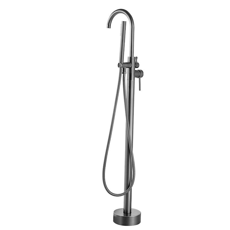 Modern Floor Mounted Metal Freestanding Tub Filler Swivel High Arc Freestanding Faucet 1 Handle Faucets Hand Shower Included Ground Clearhalo 'Bathroom Remodel & Bathroom Fixtures' 'Bathtub Faucets' 'bathtub_faucets' 'Home Improvement' 'home_improvement' 'home_improvement_bathtub_faucets' 6728056