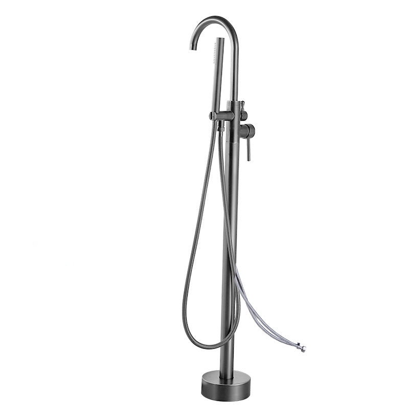 Modern Floor Mounted Metal Freestanding Tub Filler Swivel High Arc Freestanding Faucet 1 Handle Faucets Hand Shower Included Wall Clearhalo 'Bathroom Remodel & Bathroom Fixtures' 'Bathtub Faucets' 'bathtub_faucets' 'Home Improvement' 'home_improvement' 'home_improvement_bathtub_faucets' 6728059