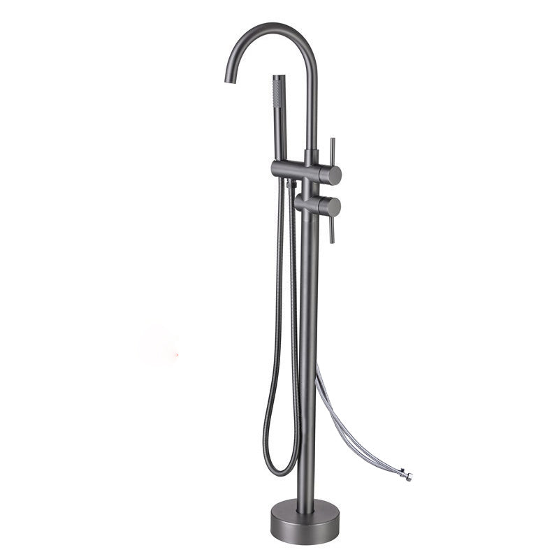 Modern Floor Mounted Metal Freestanding Tub Filler Swivel High Arc Freestanding Faucet 2 Handle Faucets Hand Shower Included Wall Clearhalo 'Bathroom Remodel & Bathroom Fixtures' 'Bathtub Faucets' 'bathtub_faucets' 'Home Improvement' 'home_improvement' 'home_improvement_bathtub_faucets' 6728060