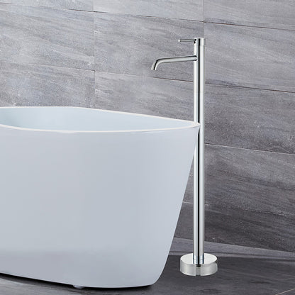 Floor Mounted Metal Freestanding Tub Filler Swivel Low Arc Freestanding Faucet Silver Round Clearhalo 'Bathroom Remodel & Bathroom Fixtures' 'Bathtub Faucets' 'bathtub_faucets' 'Home Improvement' 'home_improvement' 'home_improvement_bathtub_faucets' 6728080