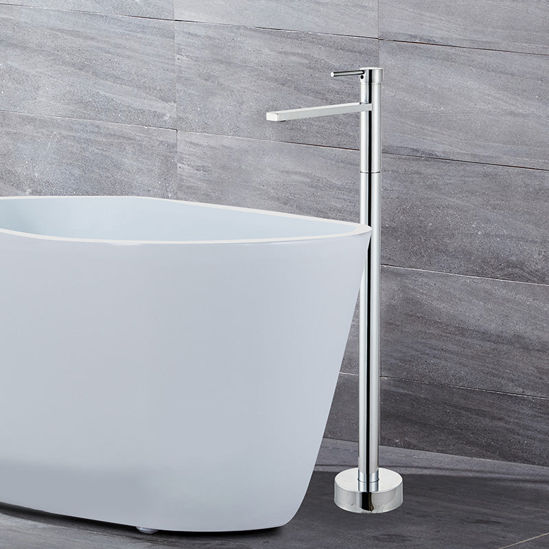 Floor Mounted Metal Freestanding Tub Filler Swivel Low Arc Freestanding Faucet Silver Square Rectangle Clearhalo 'Bathroom Remodel & Bathroom Fixtures' 'Bathtub Faucets' 'bathtub_faucets' 'Home Improvement' 'home_improvement' 'home_improvement_bathtub_faucets' 6728086