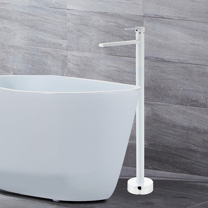 Floor Mounted Metal Freestanding Tub Filler Swivel Low Arc Freestanding Faucet White Square/ Rectangle Clearhalo 'Bathroom Remodel & Bathroom Fixtures' 'Bathtub Faucets' 'bathtub_faucets' 'Home Improvement' 'home_improvement' 'home_improvement_bathtub_faucets' 6728088