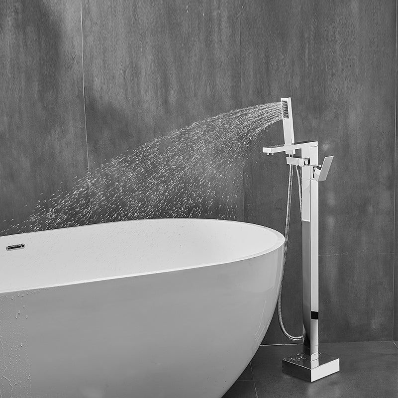 Floor Mounted Metal Freestanding Tub Filler Swivel High Arc Freestanding Faucet Silver Straight Ground Clearhalo 'Bathroom Remodel & Bathroom Fixtures' 'Bathtub Faucets' 'bathtub_faucets' 'Home Improvement' 'home_improvement' 'home_improvement_bathtub_faucets' 6728102