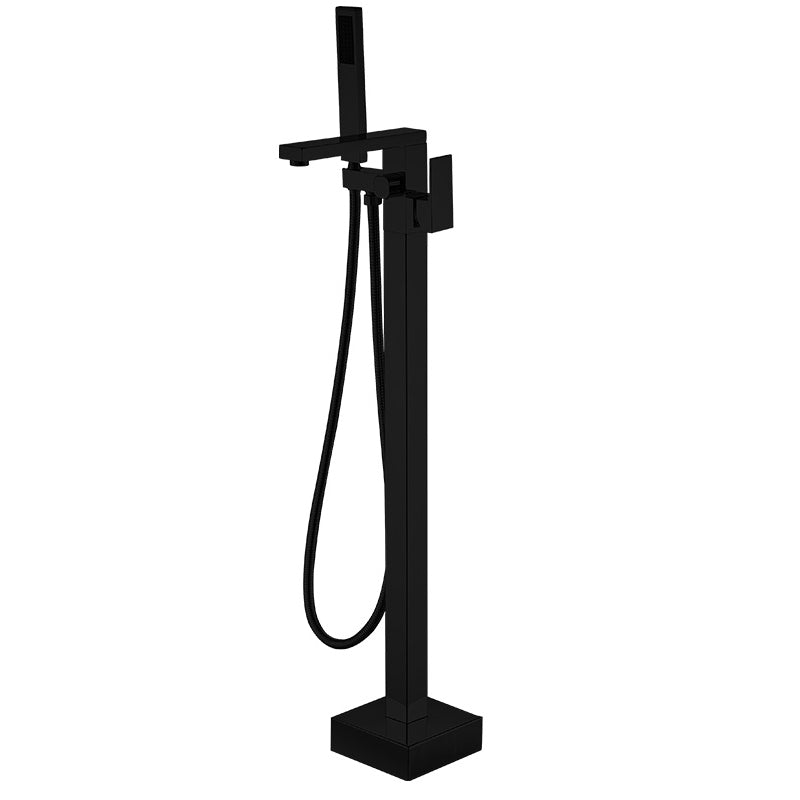 Floor Mounted Metal Freestanding Tub Filler Swivel High Arc Freestanding Faucet Black Square Rectangle Clearhalo 'Bathroom Remodel & Bathroom Fixtures' 'Bathtub Faucets' 'bathtub_faucets' 'Home Improvement' 'home_improvement' 'home_improvement_bathtub_faucets' 6728103