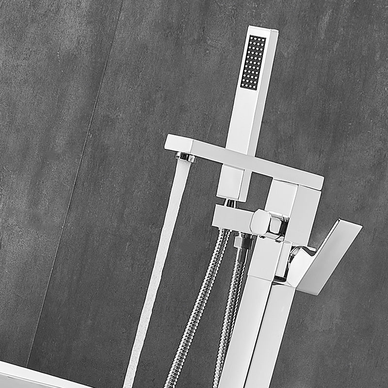 Floor Mounted Metal Freestanding Tub Filler Swivel High Arc Freestanding Faucet Clearhalo 'Bathroom Remodel & Bathroom Fixtures' 'Bathtub Faucets' 'bathtub_faucets' 'Home Improvement' 'home_improvement' 'home_improvement_bathtub_faucets' 6728106