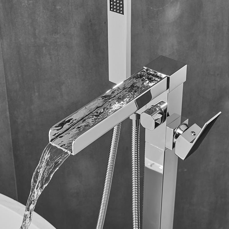 Floor Mounted Metal Freestanding Tub Filler Swivel High Arc Freestanding Faucet Clearhalo 'Bathroom Remodel & Bathroom Fixtures' 'Bathtub Faucets' 'bathtub_faucets' 'Home Improvement' 'home_improvement' 'home_improvement_bathtub_faucets' 6728108