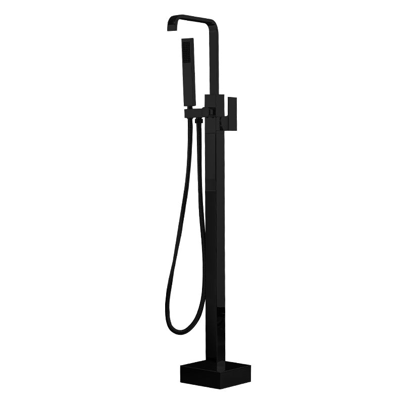 Floor Mounted Metal Freestanding Tub Filler Swivel High Arc Freestanding Faucet Black Hook Shape Clearhalo 'Bathroom Remodel & Bathroom Fixtures' 'Bathtub Faucets' 'bathtub_faucets' 'Home Improvement' 'home_improvement' 'home_improvement_bathtub_faucets' 6728109