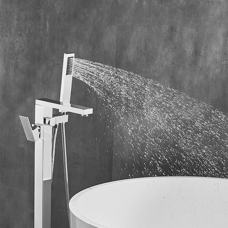 Floor Mounted Metal Freestanding Tub Filler Swivel High Arc Freestanding Faucet Clearhalo 'Bathroom Remodel & Bathroom Fixtures' 'Bathtub Faucets' 'bathtub_faucets' 'Home Improvement' 'home_improvement' 'home_improvement_bathtub_faucets' 6728112