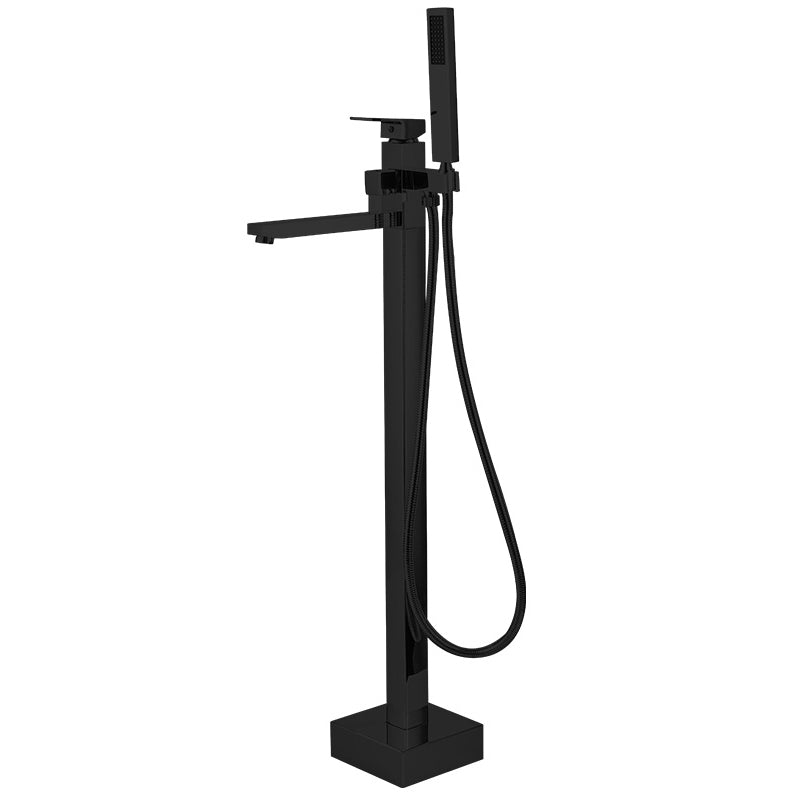 Floor Mounted Metal Freestanding Tub Filler Swivel High Arc Freestanding Faucet Black Straight Clearhalo 'Bathroom Remodel & Bathroom Fixtures' 'Bathtub Faucets' 'bathtub_faucets' 'Home Improvement' 'home_improvement' 'home_improvement_bathtub_faucets' 6728116