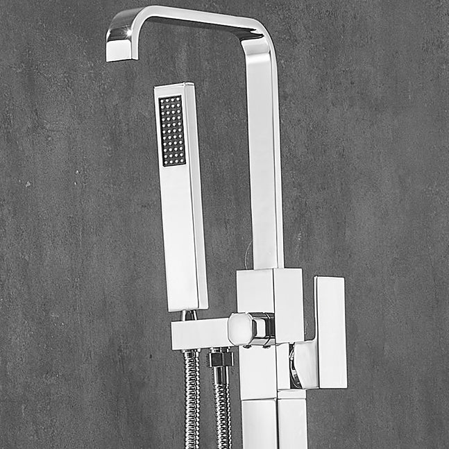 Floor Mounted Metal Freestanding Tub Filler Swivel High Arc Freestanding Faucet Clearhalo 'Bathroom Remodel & Bathroom Fixtures' 'Bathtub Faucets' 'bathtub_faucets' 'Home Improvement' 'home_improvement' 'home_improvement_bathtub_faucets' 6728119